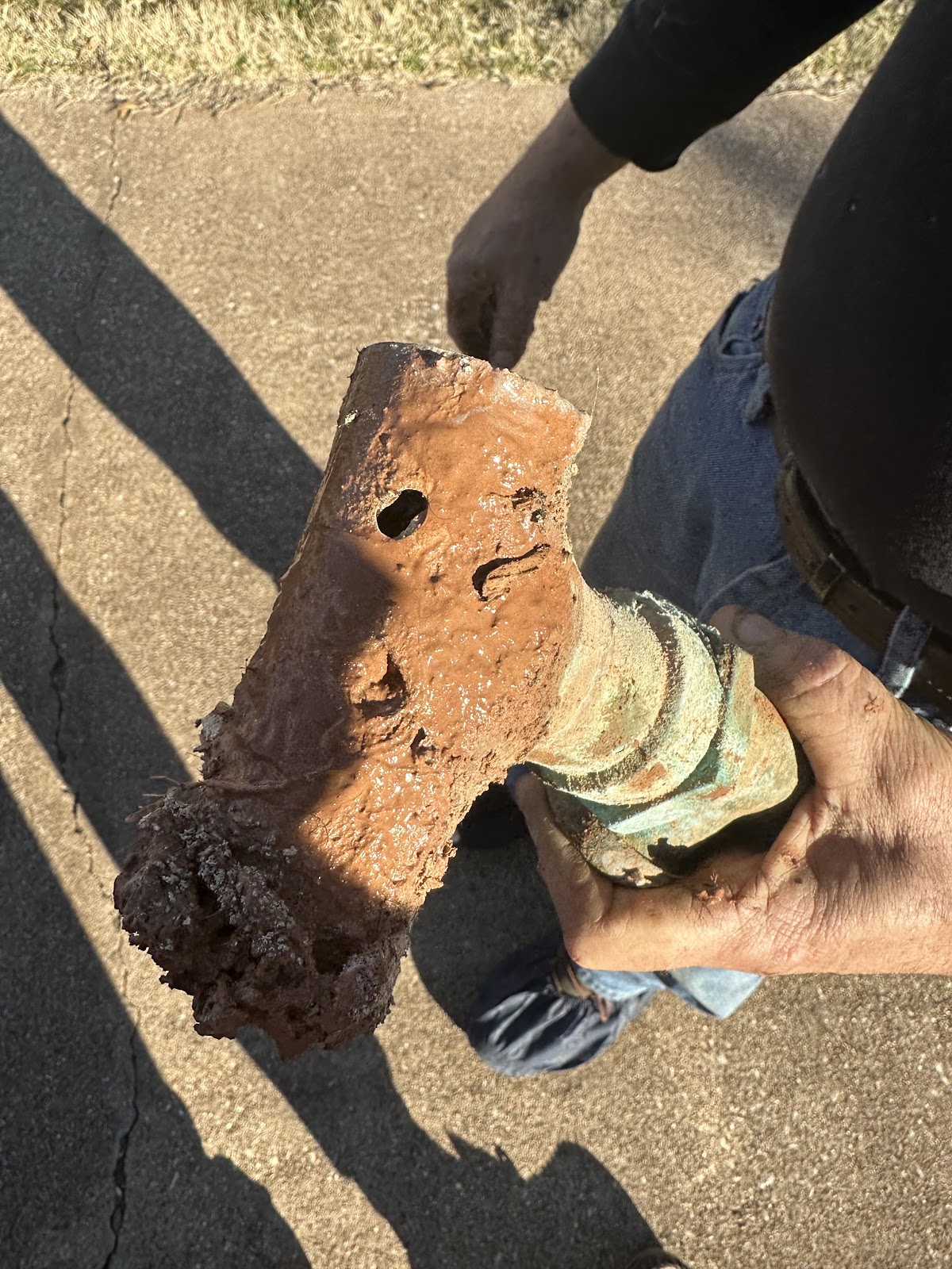 A corroded old pipe fitting pulled out on a Monty's plumbing job